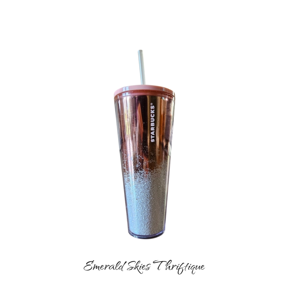 Starbucks Holiday 2019 Cascading Snow Rose Gold Glitter 24oz Tumbler